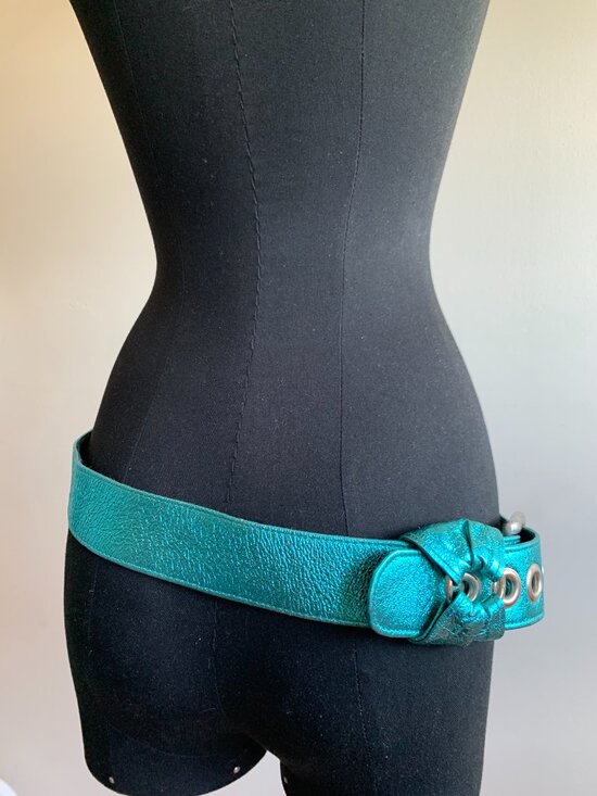 Kettle Black Vintage Rare blue metallic foil adjustable loop belt main image 4